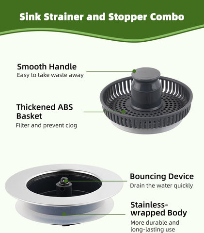 Universal 2PCS Kitchen Sink Strainer Stopper Combo, 3 in 1 Pop Up