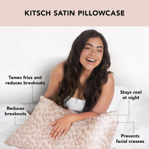 Kitsch Satin Pillowcase with Zipper for Hair & Skin, Softer Than Silk Pillow Cases Queen, Smooth Pillow Covers, Machine Washable, Wrinkle-Free, Cooling Satin Pillow Cases Standard Size 19"x26" Leopard