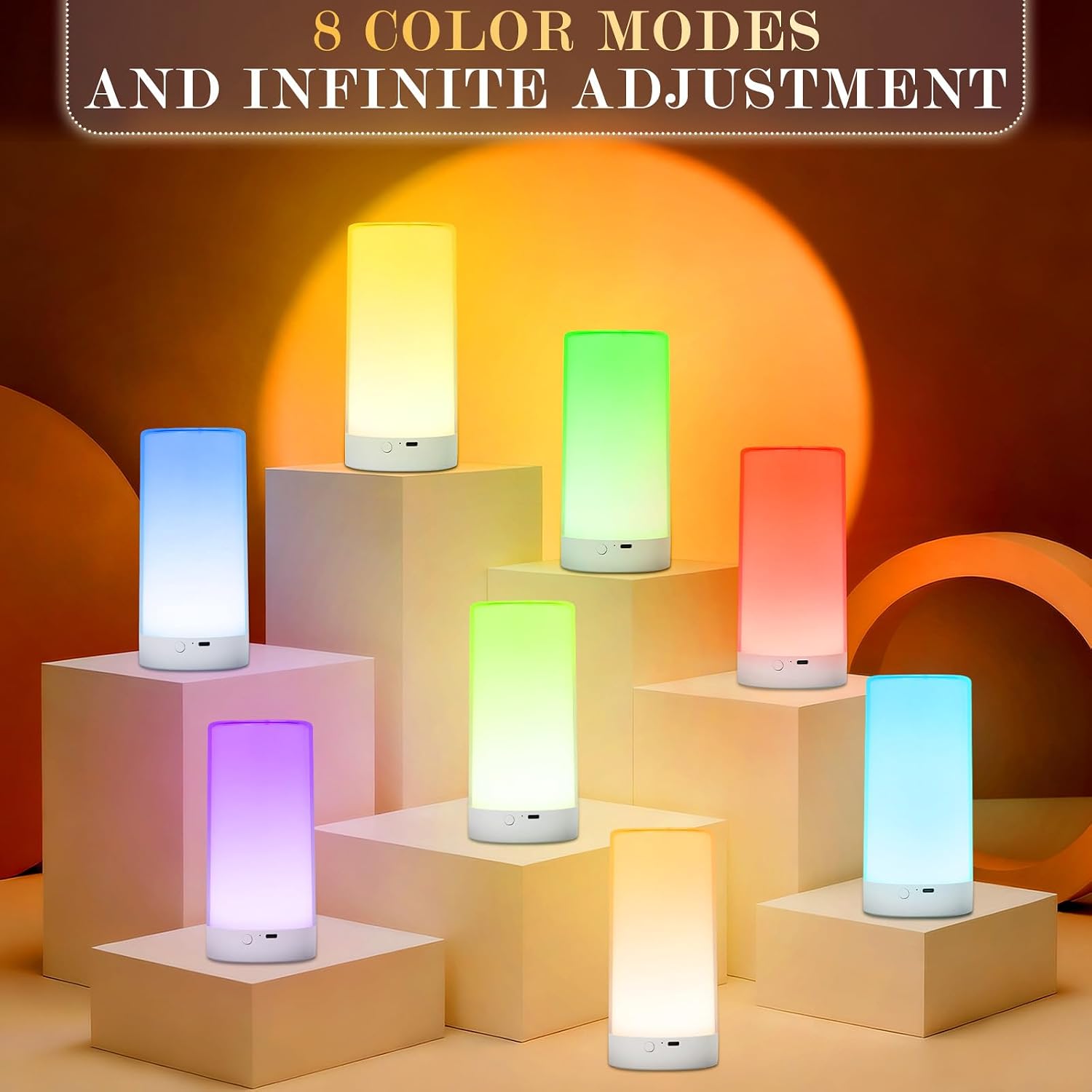 UNIFUN Night Light Touch Control RGB Rechargeable Bedside Lamp Dimmable