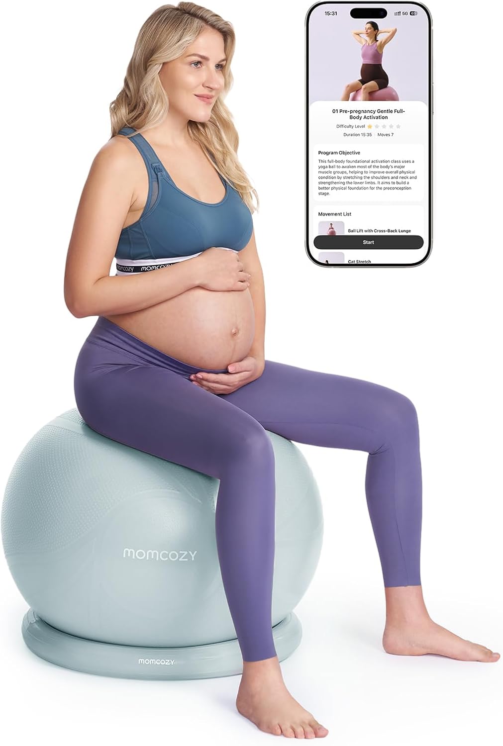 Momcozy BirthEase Pregnancy Ball Set, Birthing Ball Chair with App Courses