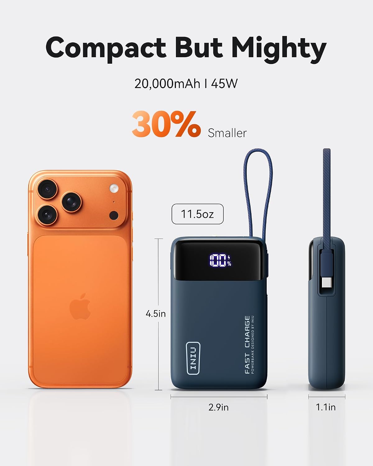 INIU Portable Charger, Smaller 45W Fast Charging Power Bank, 20000mAh Blue