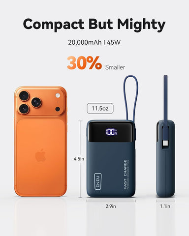 INIU Portable Charger, Smaller 45W Fast Charging Power Bank, 20000mAh Blue