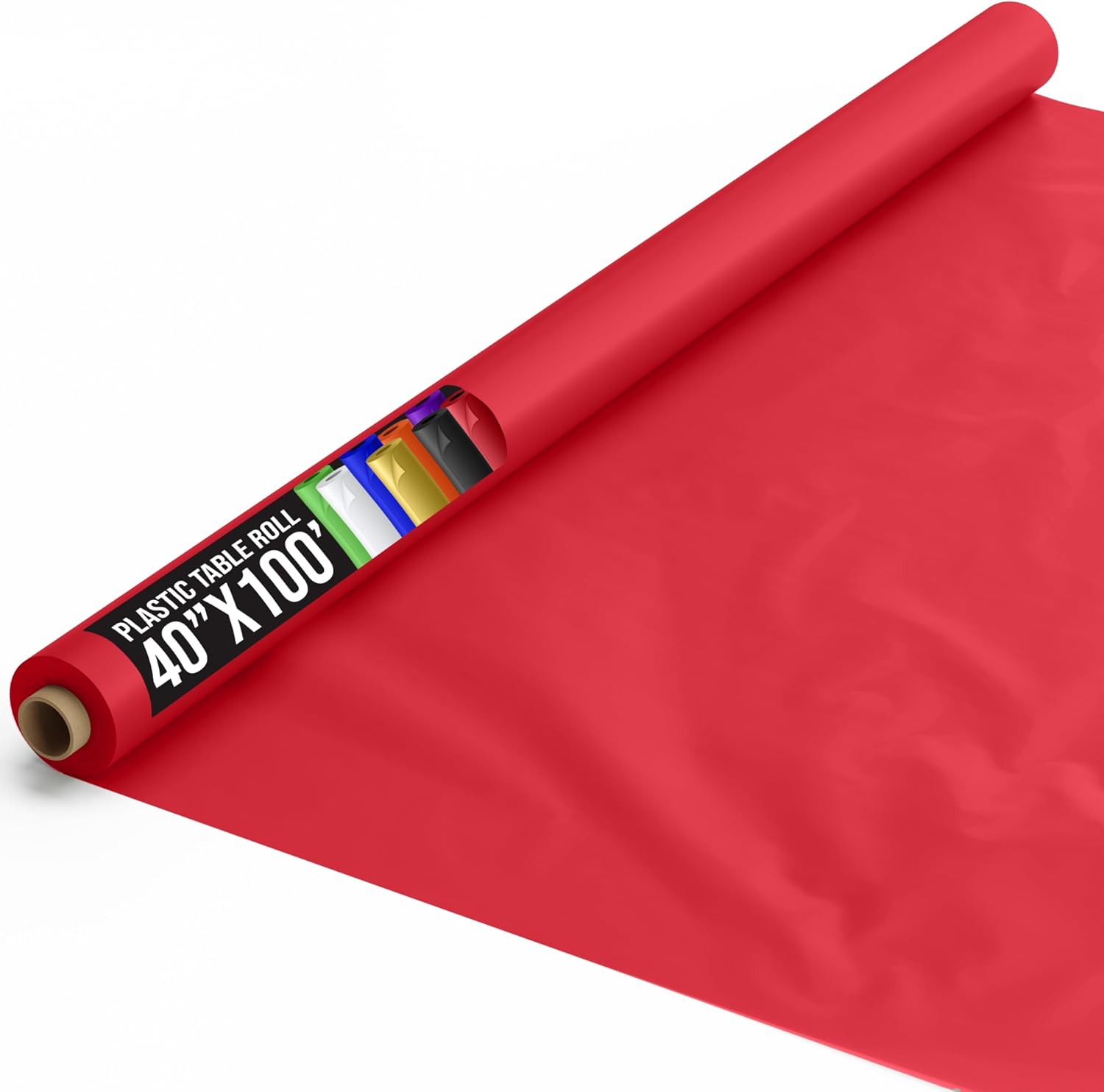 Exquisite Party Solids Red Plastic Table Cover Roll 40" X 100' Table Cloth Plastic Cover Roll - Premium Quality Thick 0.5 MIL Banquet Rolls - Disposable Tablecloth Rolls