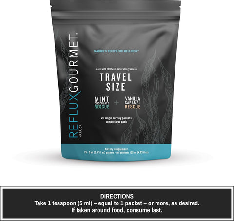 REFLUX GOURMET Mint Chocolate & Vanilla Caramel Rescue – Alginate Complex – Digestive Support Formula – Single Serve 25 Pack