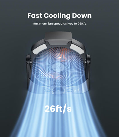 Camping Fan with LED Lantern, 8 Inch 10000mAh Battery Operated Desk Fan with Timer, High Velocity Stepless Speed Control, Quiet, 180° Rotation USB Portable Fan for Outdoor, Hurricane, Emergency