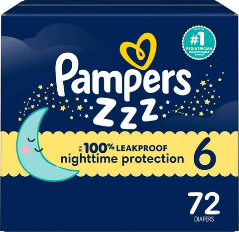 Pampers ZZZ Overnight Diapers, Size 6 (35+ lbs), 72 Count, Nighttime Protection Disposable Baby Diaper, Night Time Leak and Skin Protection