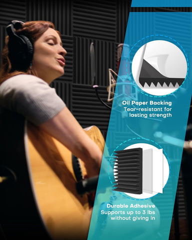 Knightsacoustic 24 Pack Sound Proof Foam Panels for Walls with Self Adhesive, 12x12x2 Acoustic Foam Panels, High Density Acoustic Panels Sound Absorbing, Fire Resistant Studio Sound Proofing Black