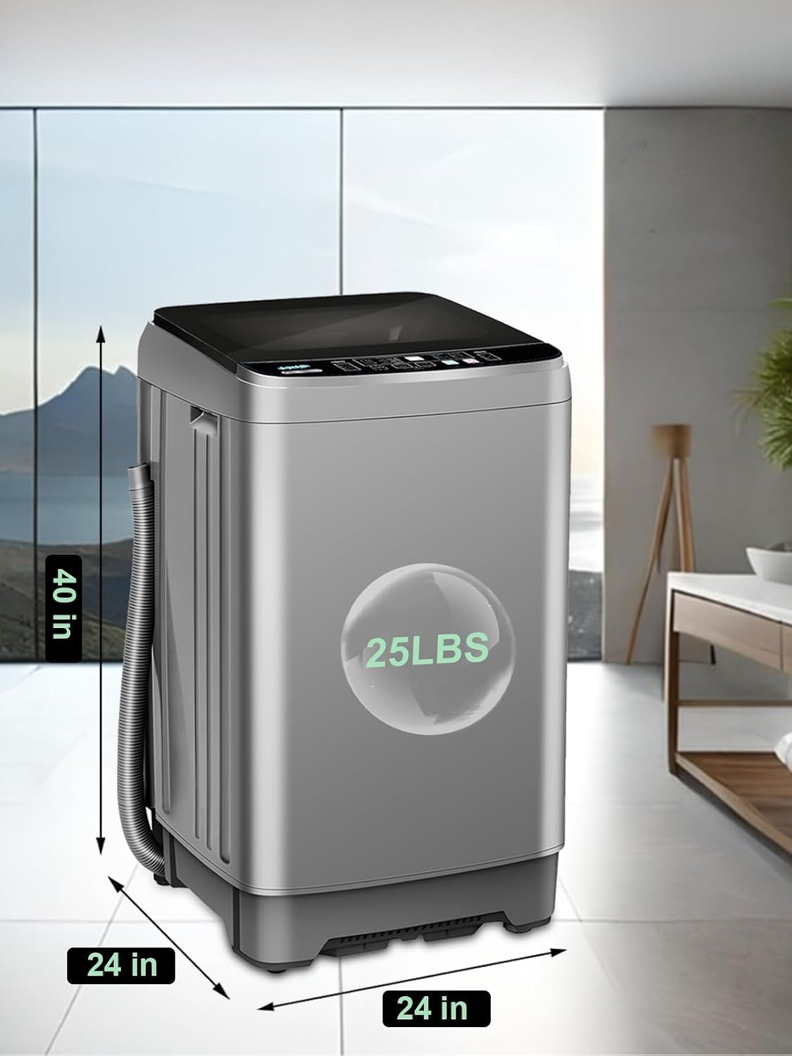 25 lbs Full Automatic Washing Machine Compact Washing Machine Grey