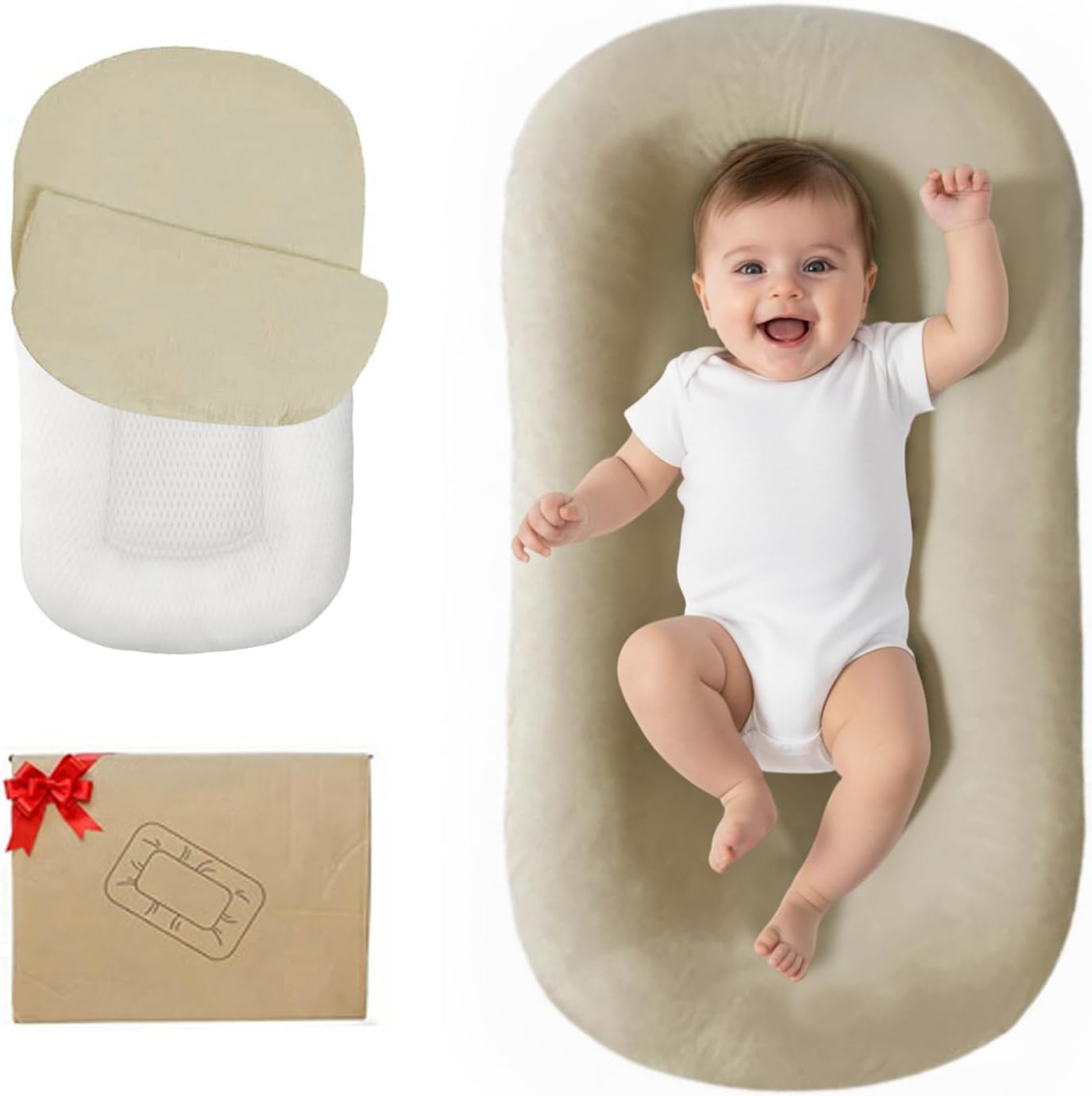 Baby Lounger for Newborn 0-24 Months Soft Cotton Infants Support Cushion