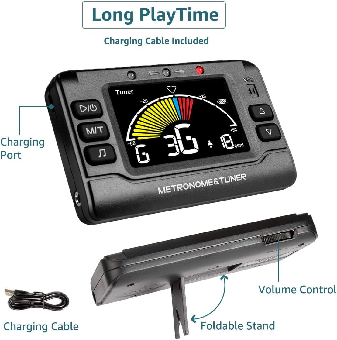 Wegrower Rechargeable 3 In 1 Digital Metronome Tuner Tone Generator