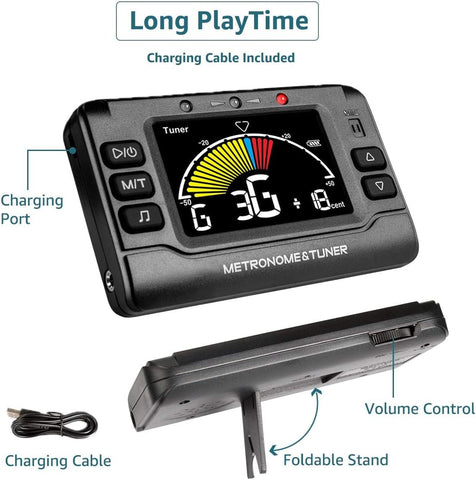 Wegrower Rechargeable 3 In 1 Digital Metronome Tuner Tone Generator