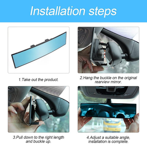 8sanlione 12 Inch Panoramic Car Rearview Mirror, Blue