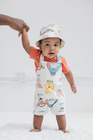 Disney Winnie the Pooh Baby Boys' Outfit Set 3 Piece Shortall Tee and Hat Newborn to Infant