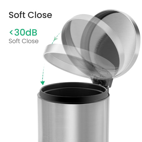 Cesun Small Round Bathroom Trash Can with Lid Soft Close, 1.2 Gal, Silver