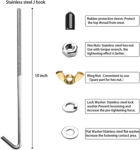 Adjustable Battery Hold Down with 10" 304 Stainless J Hook Kit
