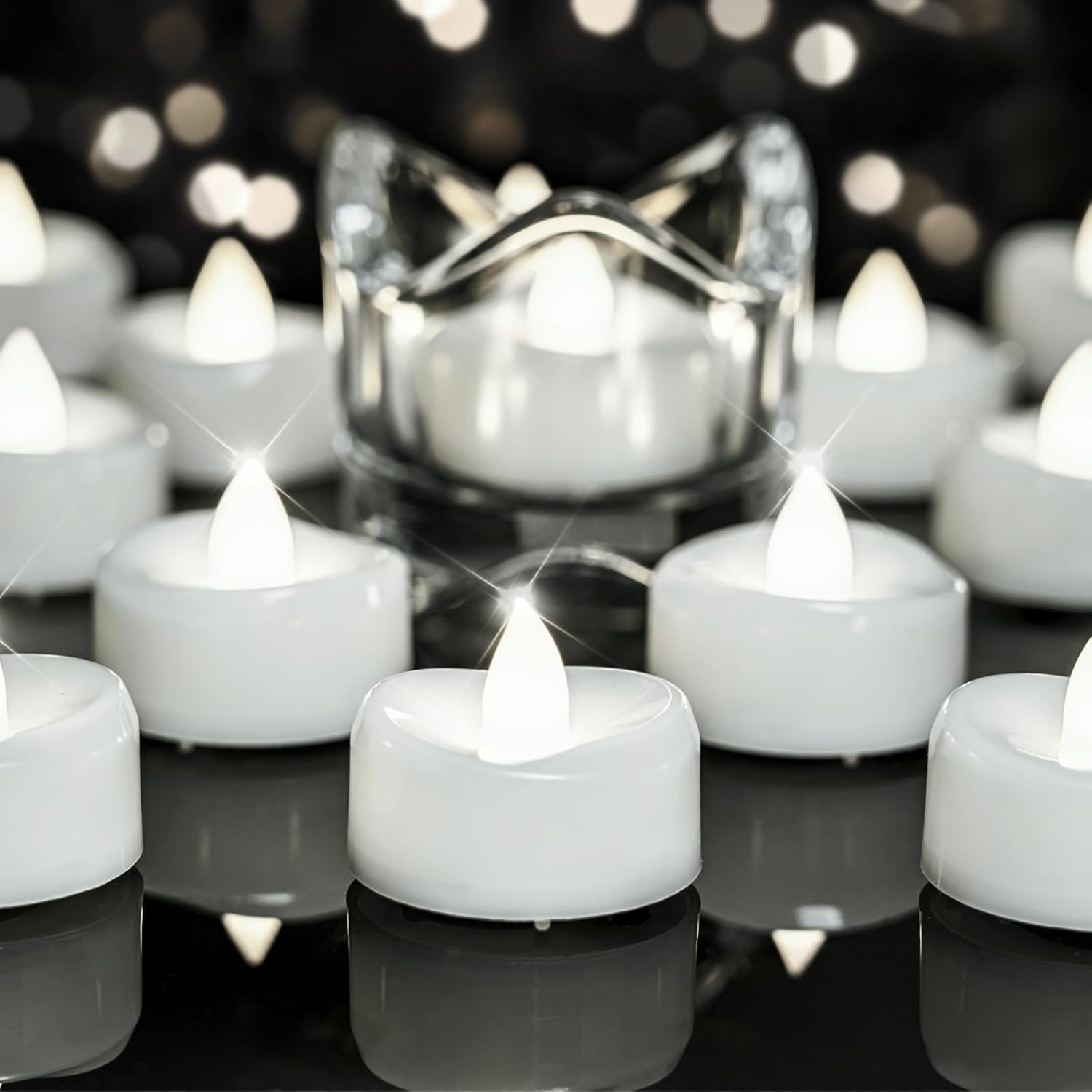merrynights LED Candles, Tea Lights Candle Battery Operated, 50-Pack 200+Hours Flameless Tealight Candle, Realistic Tea Lights for Halloween Christmas Wedding, Pure White Light
