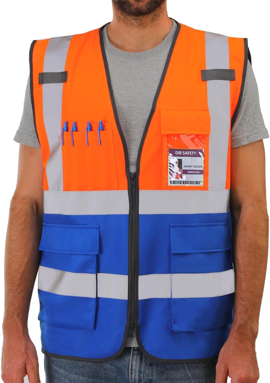 Dib Safety Hi Vis Reflective Safety Vest for Men Women with Pockets Zipper