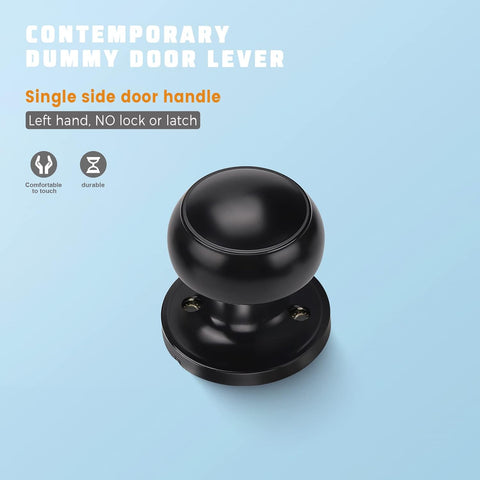 KNOBWELL 4 Pack Black Dummy Door Knob, Dummy Door Knobs for Closet/Hallway Doors, Individual Non-Turning Dummy Door Knob Single Side, Half-Dummy Round Door Knob, Matte Black Door Handle