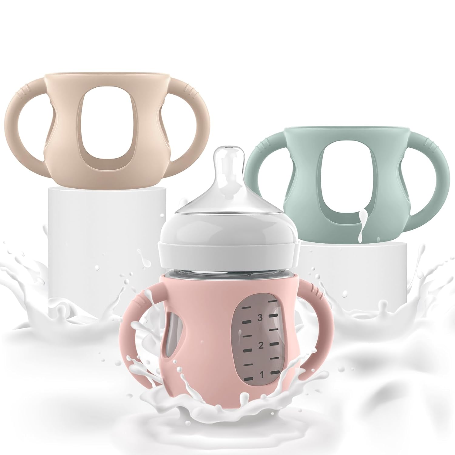 3PC Silicone Sleeves with Handles for Philips Avent Glass Baby Bottles 4 oz