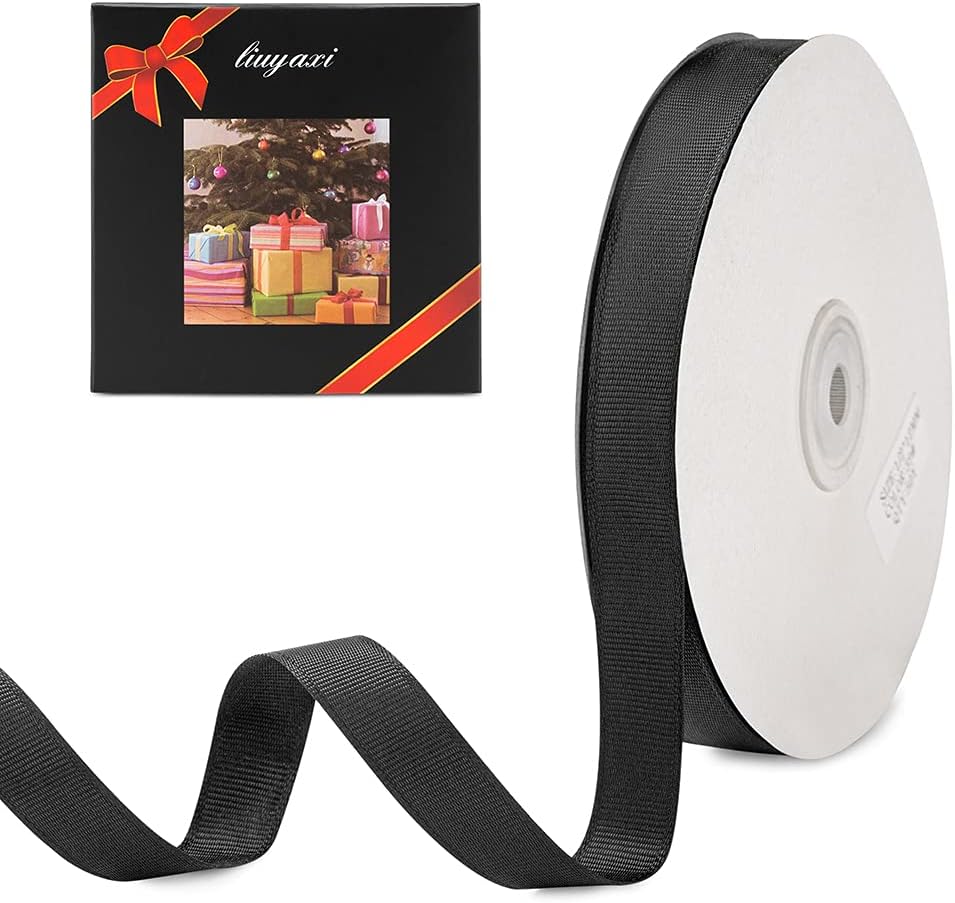 LIUYAXI 5/8" X 50 Yards Solid Black Grosgrain Ribbon, Perfect for Crafts, Wedding Decor, DIY Hair Accessories, Sewing, Gift Package Wrapping and More