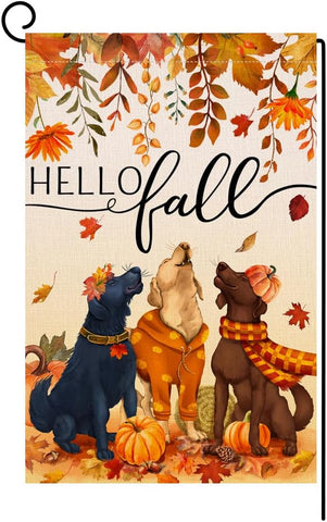 Fall Dogs Garden Flag 12x18 Double Sided Leaves Holiday Yard Decor