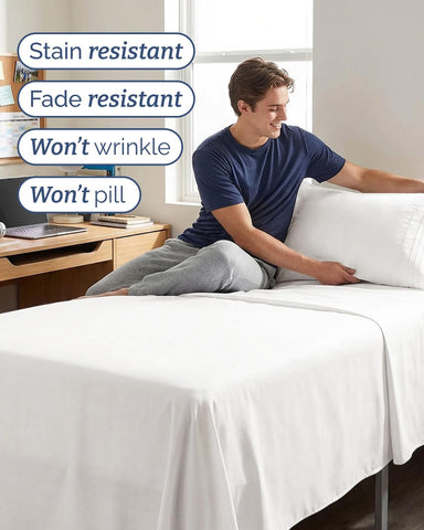 Twin XL 3 Piece Sheet Set - College Dorm Room Essentials - Antique White