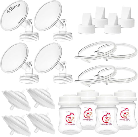 Nenesupply Pump Parts Compatible with Spectra S2 S1 9 Plus Breast Pump to Replace Spectra Pump Parts S2 Accessories Flange 19mm Duckbill Valve Tubing Bottles Backflow Protector (19mm - 4 Sets)