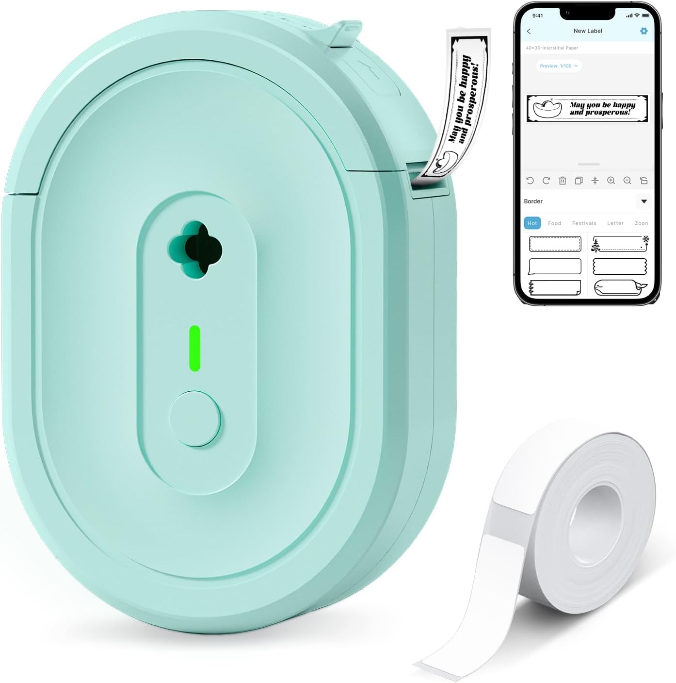 N12 Label Maker Machine with 1 Tape Bluetooth Label Printer, Green