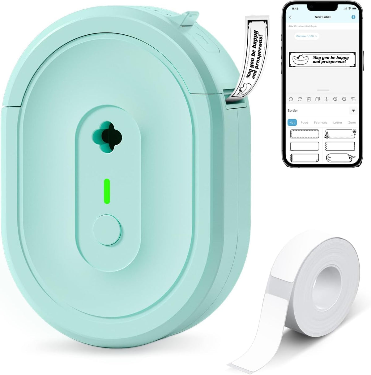 N12 Label Maker Machine with 1 Tape Bluetooth Label Printer, Green