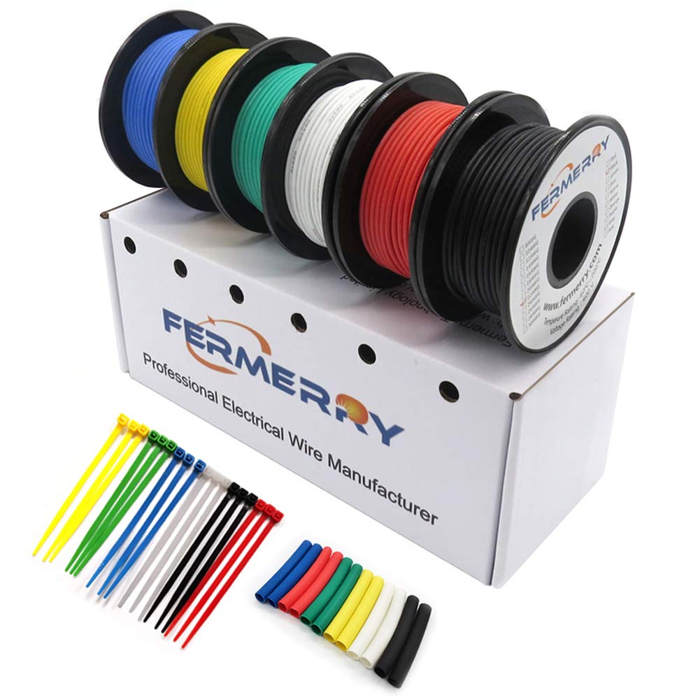 Fermerry 22 AWG Stranded Wire Spool 10ft Each 6 Colors