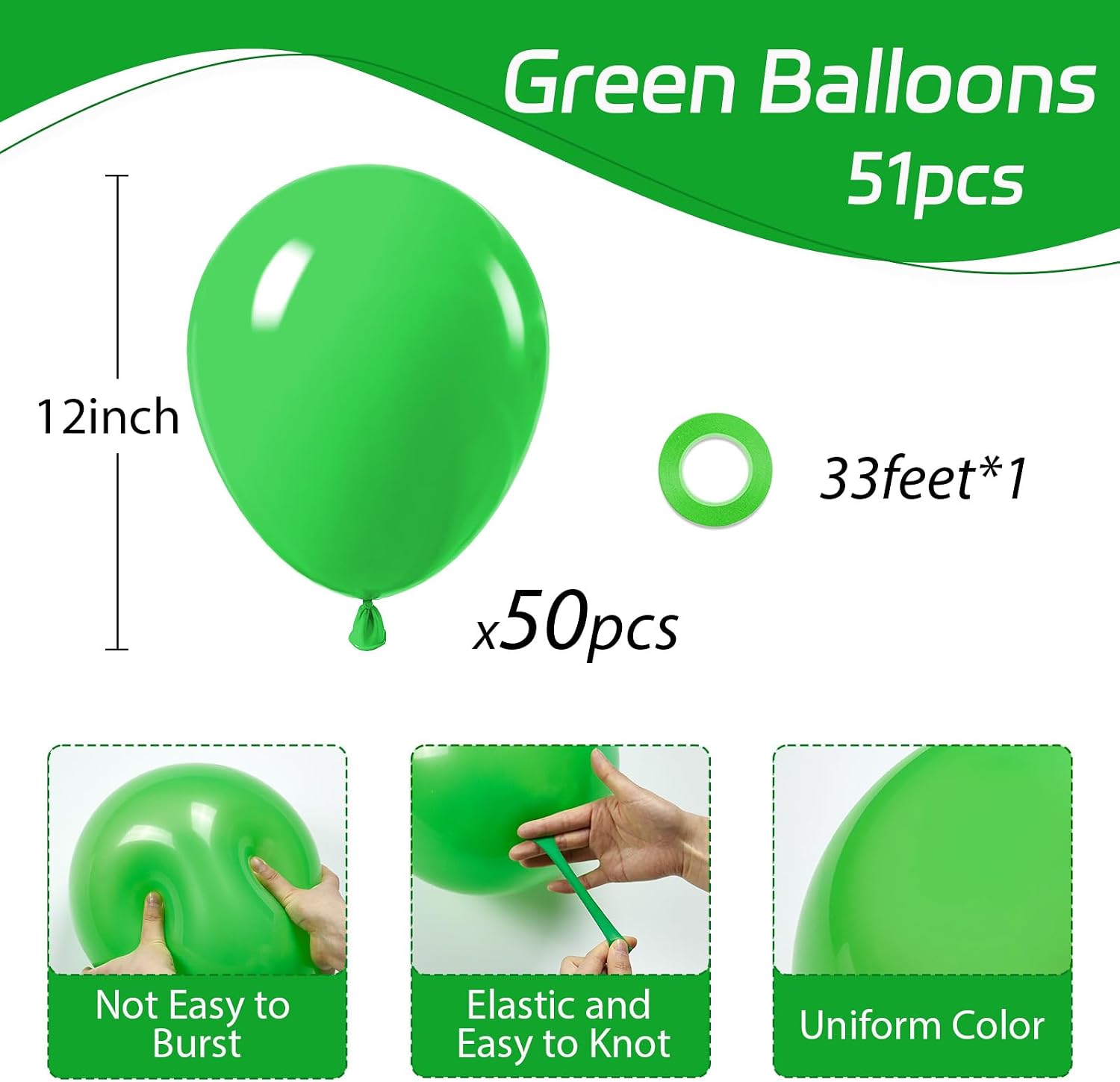 Green Balloons 12 inch, Green Latex 50pcs Party Balloons