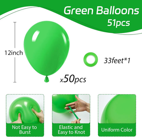 Green Balloons 12 inch, Green Latex 50pcs Party Balloons