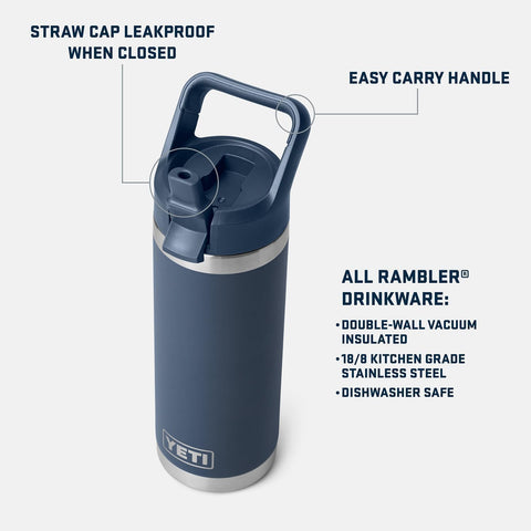 YETI Rambler 18 oz Bottle, Vacuum Insulated, Stainless Steel with Color Matching Straw Cap, Venom