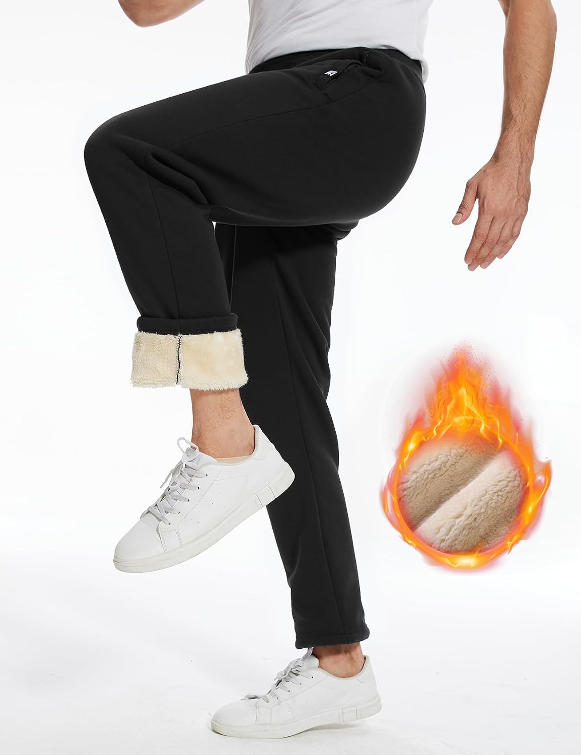 Flygo Men's Fleece Pants Winter Warm Joggers Pants Active Sherpa Lined Sweatpants