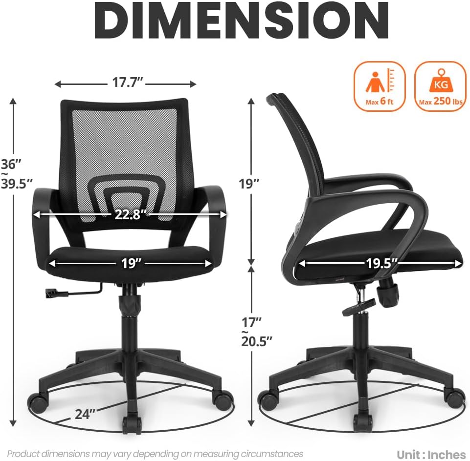 NEO CHAIR Office Computer Chair Ergonomic Mid-Back Mesh Desk Chair, Black