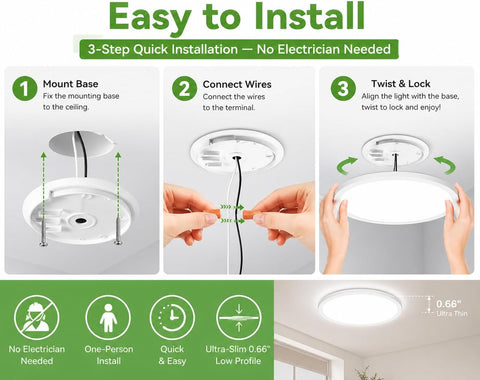 zemty 6Pack 12-Inch LED Flush Mount Ceiling Lights, 24W 3200Lumens 5 CCT Adjustable (3000K-6500K), Round Bright Light Fixture for Bedroom Kitchen Bathroom Hallway Closet(White)