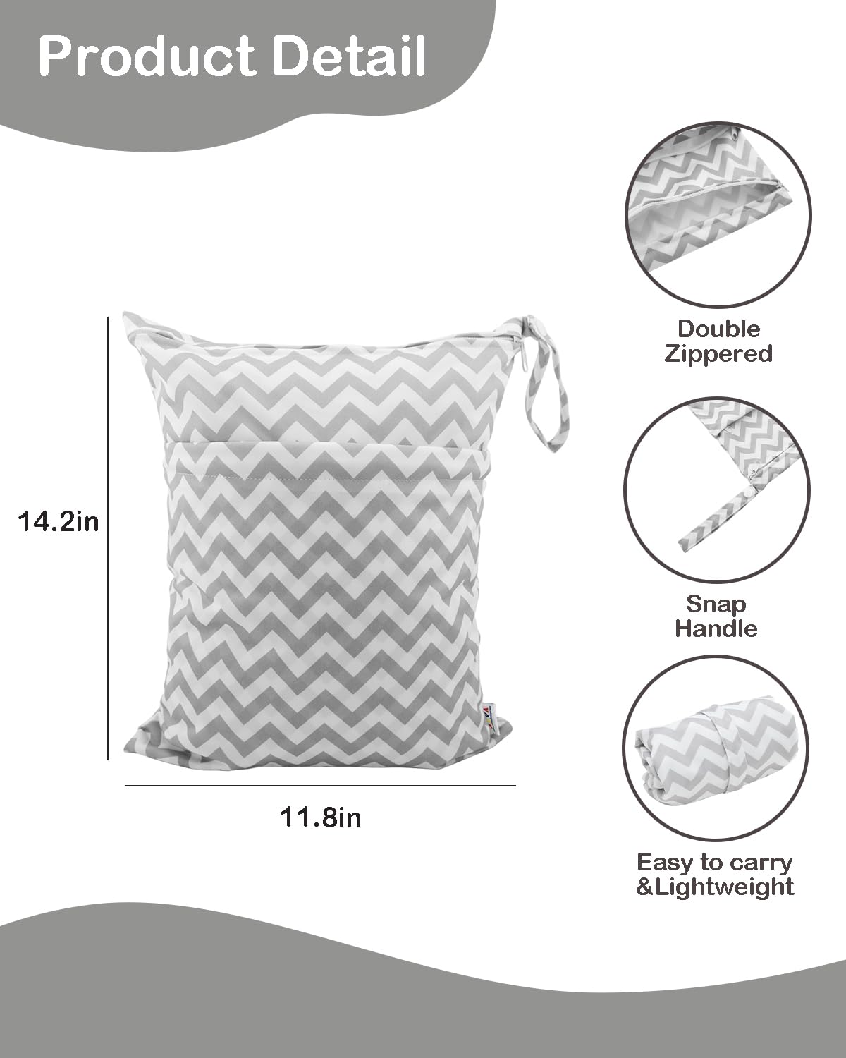 ALVA 2pcs Cloth Diaper Wet Dry Bags Waterproof Reusable with Two Zippered Pockets Travel Beach Pool Daycare Soiled Baby Items Yoga Gym Bag for Swimsuits or Wet Clothes