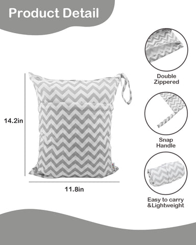 ALVA 2pcs Cloth Diaper Wet Dry Bags Waterproof Reusable with Two Zippered Pockets Travel Beach Pool Daycare Soiled Baby Items Yoga Gym Bag for Swimsuits or Wet Clothes