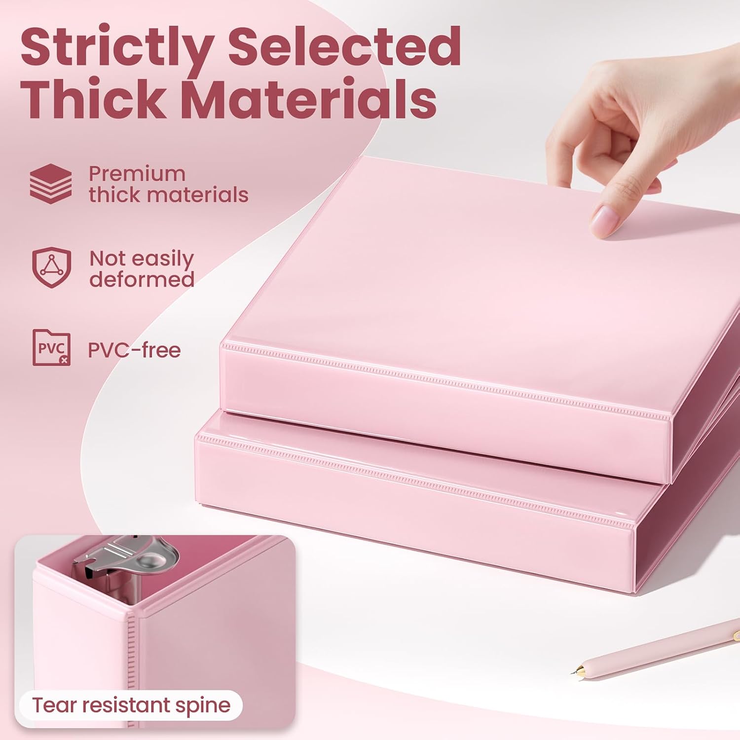 SUNEE 3 Ring Binder, 1 Inch D Ring, Clear View PVC-Free (Fit 8.5x11 Inches), Pink, 1 Pack