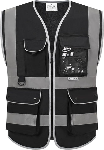 XIAKE Reflective Safety Vest for Men & Women High Visibility Class 2 Vest with Pockets Meets ANSI Standards