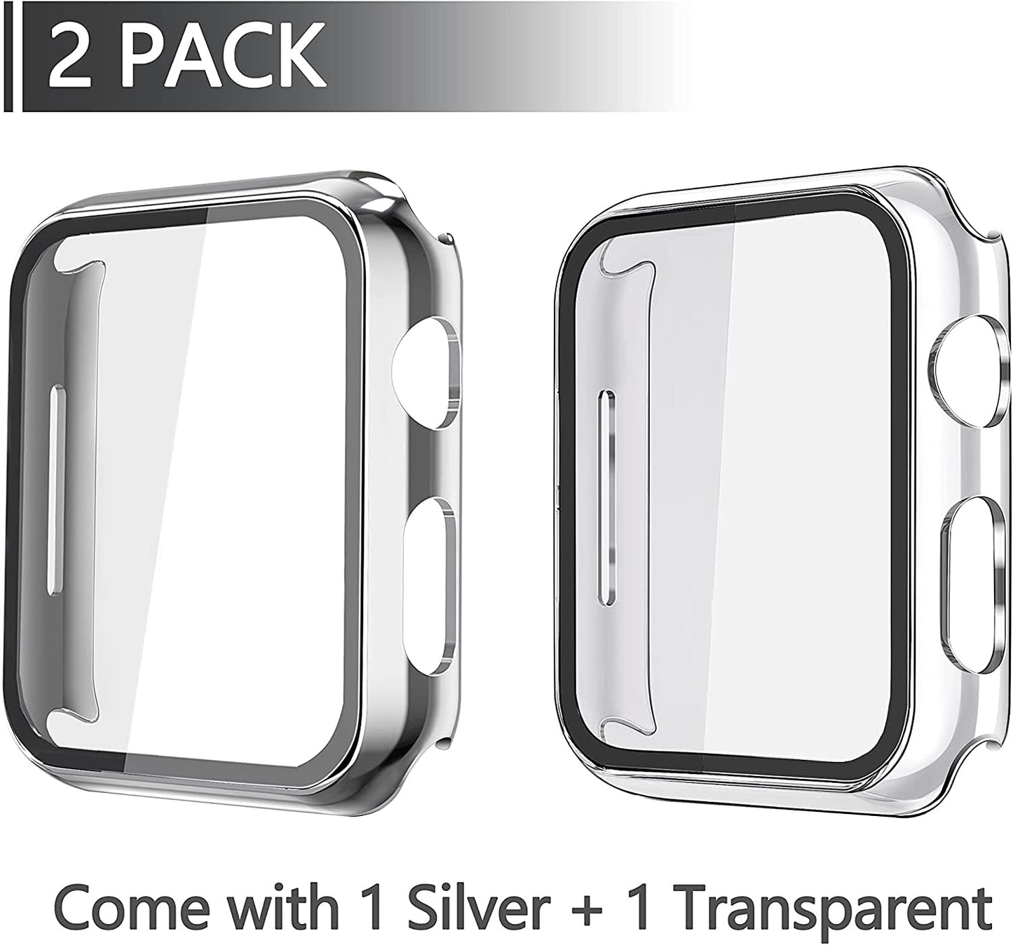 Misxi 2 Pack Hard PC Case with Tempered Glass Screen Protector Compatible with Apple Watch Series 6 SE Series 5 Series 4 40mm, 1 Silver + 1 Transparent