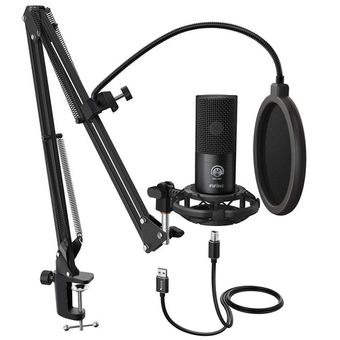 FIFINE Studio Condenser USB Microphone Computer PC Microphone Kit with Adjustable Boom Arm Stand Shock Mount for Instruments Voice Overs Recording Podcasting YouTube Vocal Gaming Streaming-T669