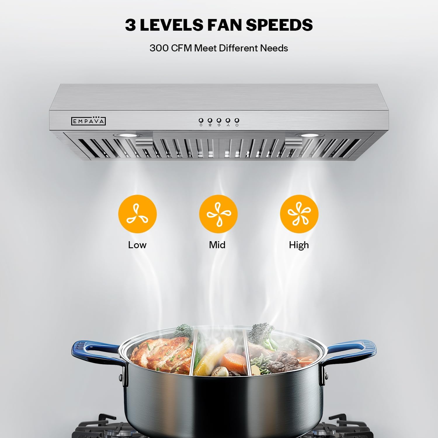 Empava Ductless Under Cabinet Range Vent Hood 30 Inch, Button Control
