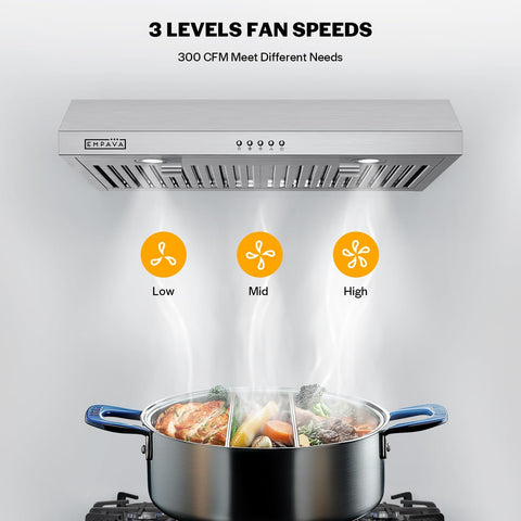 Empava Ductless Under Cabinet Range Vent Hood 30 Inch, Button Control
