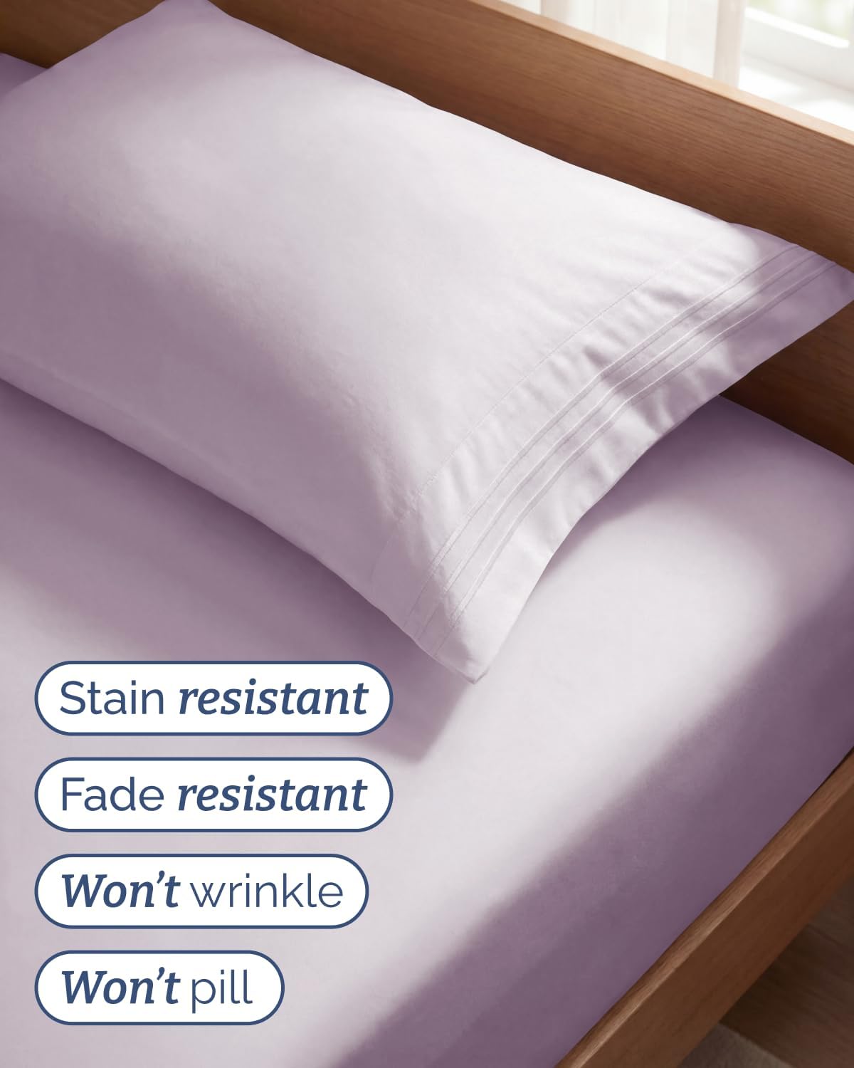 Twin Size 3 Piece Sheet Set - Breathable & Cooling Sheets - Light Lavender
