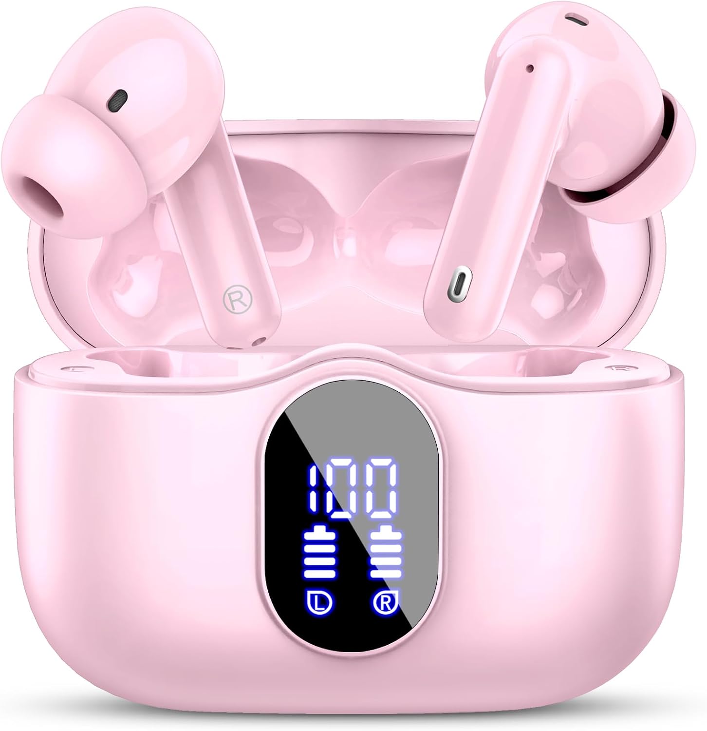 Wireless Earbuds, Bluetooth 5.4 Headphones Bass Stereo/Clear Calls, Pink
