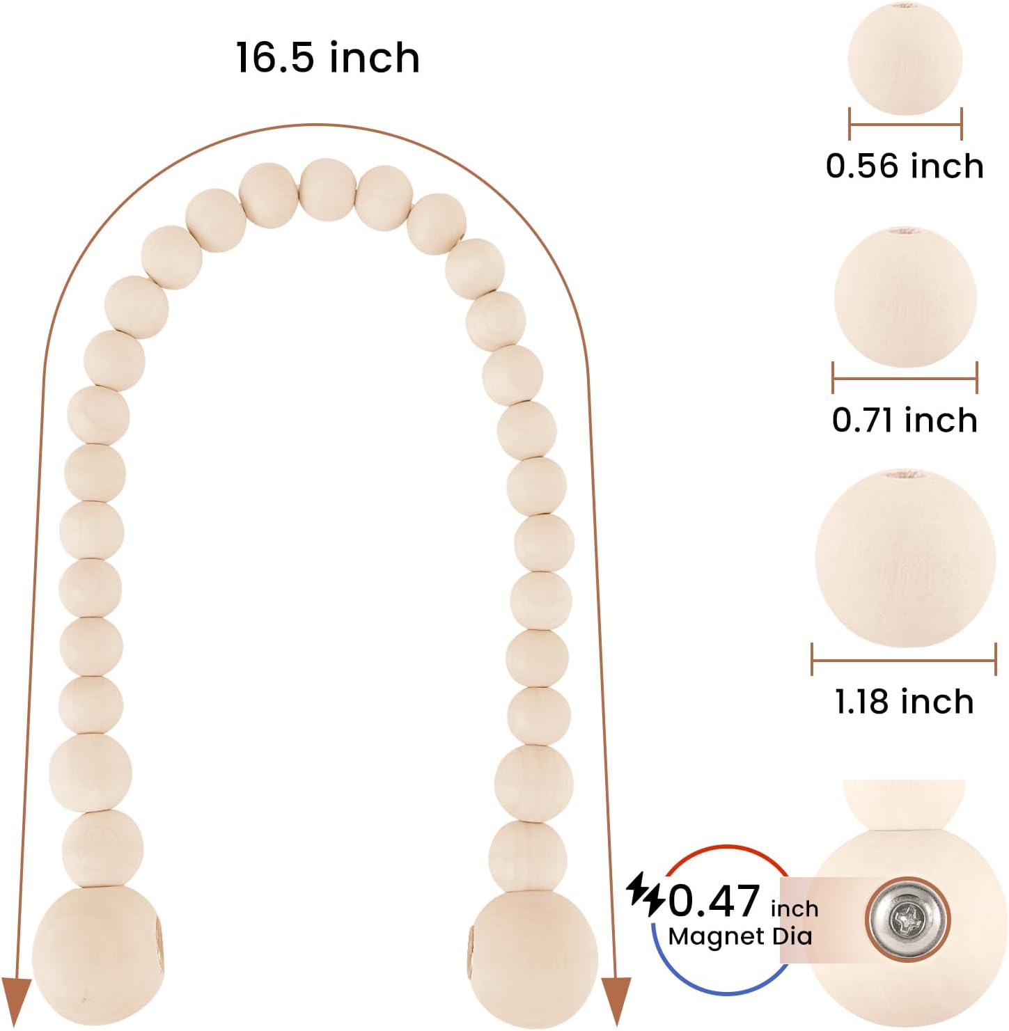 KLOGTSIND Magnetic Curtain Tiebacks, 4 Pack Wood Bead Curtain Holdbacks