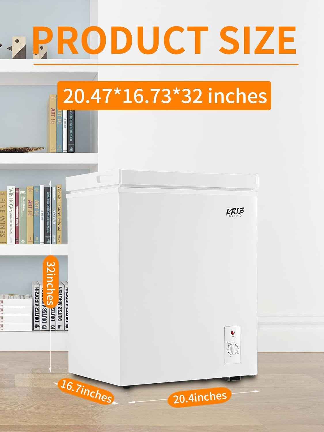 Krib Bling 5.0 Cu.Ft Chest Freezer with a Removable Basket, Deep Freezer with 7 Gears Temperature Control (-16F to -48F), for House, Kitchen, Garage, Basement, Shop, White