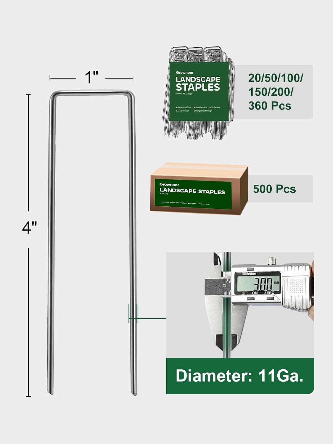 GROWNEER 100 Pack Landscape Staples 4 inch Galvanized Steel Yard Stakes