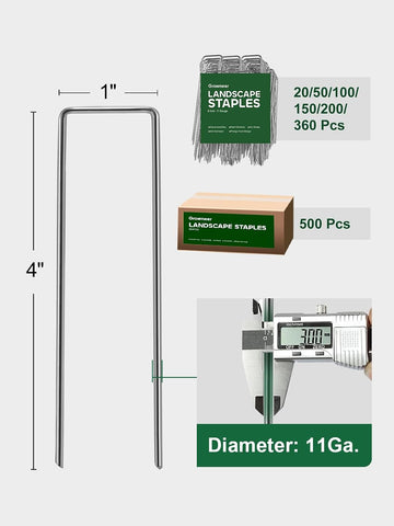 GROWNEER 100 Pack Landscape Staples 4 inch Galvanized Steel Yard Stakes